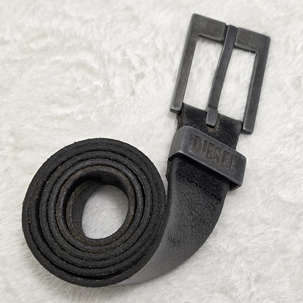 Diesel Black Leather Belt with Silver Buckle‎ size 38